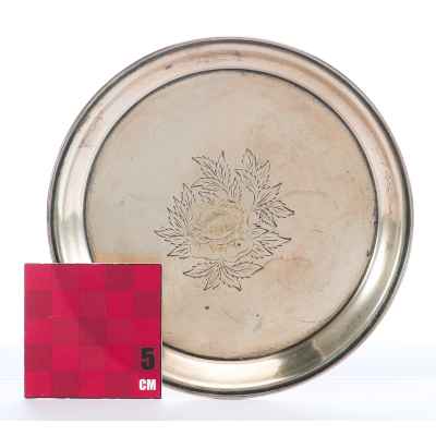 Поднос серебро 875 пр. Киев, СССР 1953 г. 107 гр. D-13,4 см. Киев, СССР 1953 г