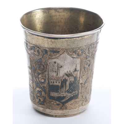 Стопка серебро 84 пр. чернение ПА Москва 1860-е г. 64 гр. Н- 6,7 см. Москва 1860-е г