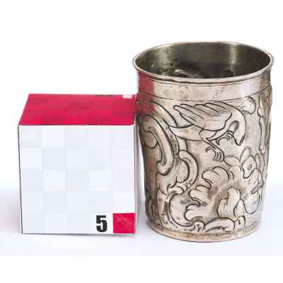 Стакан барроко серебро 84 пр. Москва 1759-84 гг. 72 гр. Н-7,6 см. Москва 1770