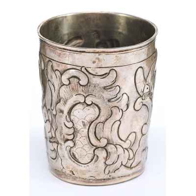 Стакан барроко серебро 84 пр. Москва 1759-84 гг. 72 гр. Н-7,6 см. Москва 1770