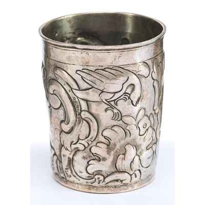 Стакан барроко серебро 84 пр. Москва 1759-84 гг. 72 гр. Н-7,6 см. Москва 1770