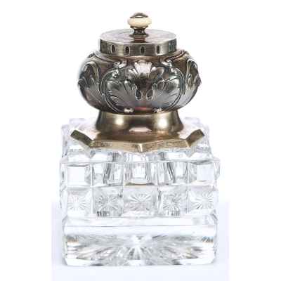 Чернильница модерн серебро 84 пр. О. Курлюков Москва 1899-1908 гг. Н-10,2 см. Москва 1899 -1908 гг