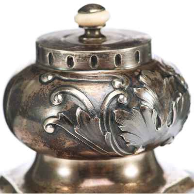 Чернильница модерн серебро 84 пр. О. Курлюков Москва 1899-1908 гг. Н-10,2 см. Москва 1899 -1908 гг