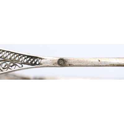 Щипцы для сахара серебряные скань 84 пр. А. Иванов Москва нач. ХХ в. 21 гр. 15 см. Москва 1908-1917 гг