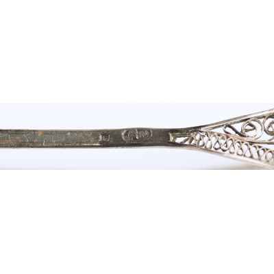 Щипцы для сахара серебряные скань 84 пр. А. Иванов Москва нач. ХХ в. 21 гр. 15 см. Москва 1908-1917 гг