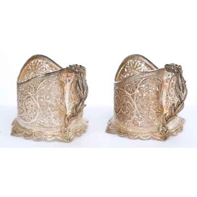 Парные подстаканники скань серебро 84 пр. АП Россия 209 гр. Н-7,8 гр. Россия XX век