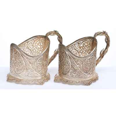 Парные подстаканники скань серебро 84 пр. АП Россия 209 гр. Н-7,8 гр. Россия XX век