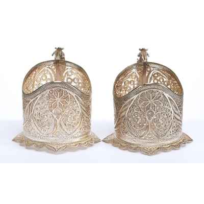 Парные подстаканники скань серебро 84 пр. АП Россия 209 гр. Н-7,8 гр. Россия XX век