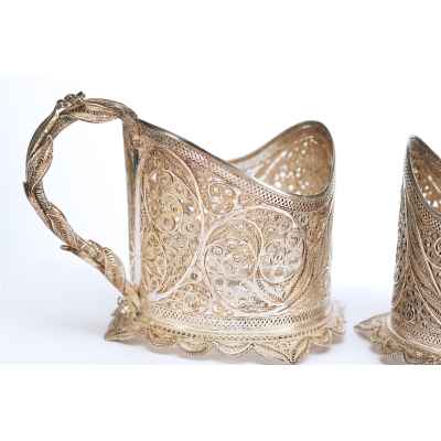 Парные подстаканники скань серебро 84 пр. АП Россия 209 гр. Н-7,8 гр. Россия XX век