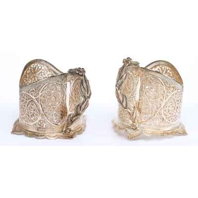 Парные подстаканники скань серебро 875 пр. Россия 208 гр. Н-7,8 см. Россия XX век