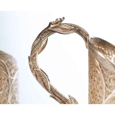 Парные подстаканники скань серебро 875 пр. Россия 208 гр. Н-7,8 см. Россия XX век