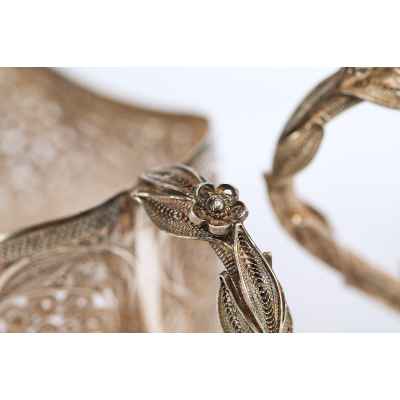 Парные подстаканники скань серебро 875 пр. Россия 208 гр. Н-7,8 см. Россия XX век