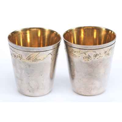 Парные стопки серебро золочение  2М4 СССР 1972 г. Н-4,5 см. Красносельская ювелирная мастерская №4 1972