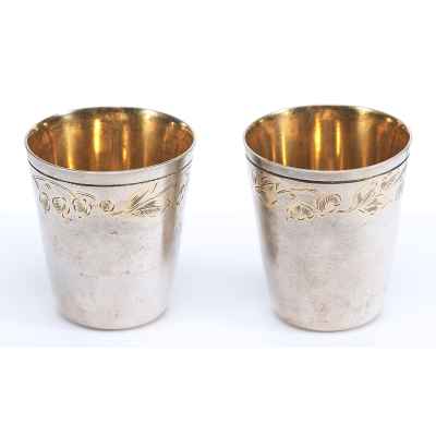 Парные стопки серебро золочение  2М4 СССР 1972 г. Н-4,5 см. Красносельская ювелирная мастерская №4 1972