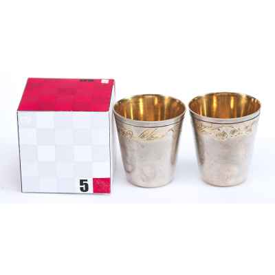 Парные стопки серебро золочение  2М4 СССР 1972 г. Н-4,5 см. Красносельская ювелирная мастерская №4 1972