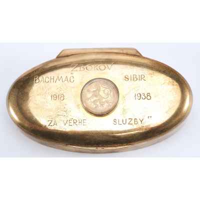 Юбилейная шкатулка 1918-1938 гг. Чехословацкий корпус серебро 900 пр. 3,2x12,5 см. Чехия 1938