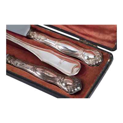 Набор столовых приборов Эгоист в футляре серебро 800 пр. 165,5 гр. Чехия сер. XIX в. Прага до 1867 г