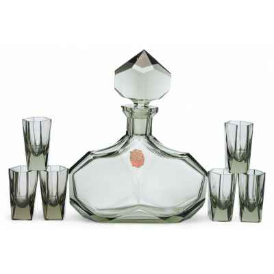 Набор для алкогольных напитков из цветного стекла Богемия первая половина XX века