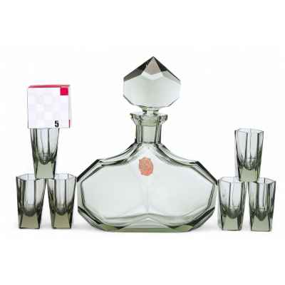 Набор для алкогольных напитков из цветного стекла Богемия первая половина XX века