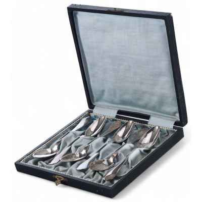 Набор чайных ложек серебро 800 пр. 155 гр. Австрия после 1872 г. Австро-Венгрия 