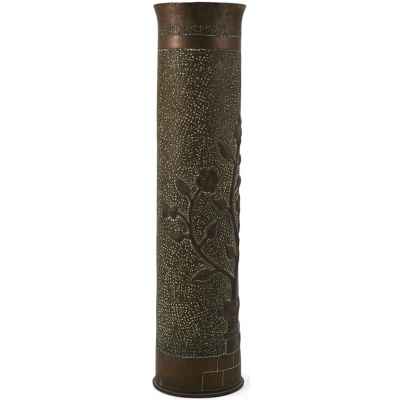 Ваза из гильзы от артиллерийского снаряда с выколоточным рисунком Франция 1916