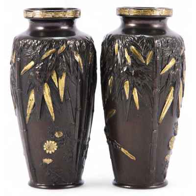 Парные декоративные вазы «Маргаритки и бамбук» Япония конец XIX- начало XX вв