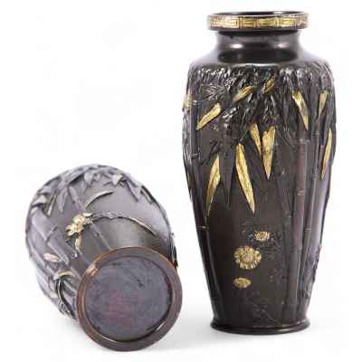 Парные декоративные вазы «Маргаритки и бамбук» Япония конец XIX- начало XX вв