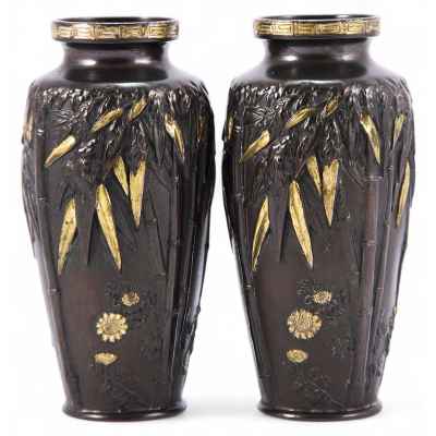 Парные декоративные вазы «Маргаритки и бамбук» Япония конец XIX- начало XX вв