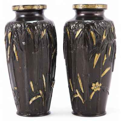 Парные декоративные вазы «Маргаритки и бамбук» Япония конец XIX- начало XX вв