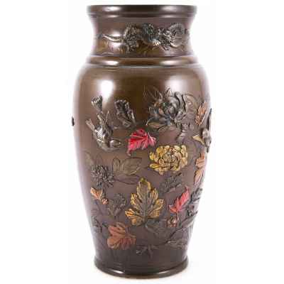 Ваза «Воробьи и хризантемы» пония конец XIX- начало XX вв