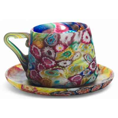 Чайная пара,  из цветного мозаичного муранского стекла Мурано конец XIX— начало XХ вв