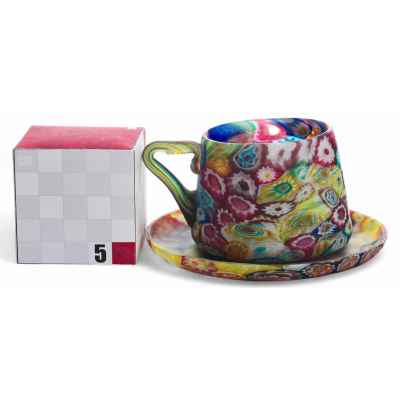 Чайная пара,  из цветного мозаичного муранского стекла Мурано конец XIX— начало XХ вв