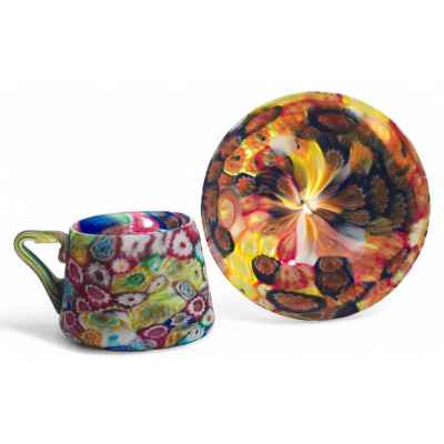 Чайная пара,  из цветного мозаичного муранского стекла Мурано конец XIX— начало XХ вв