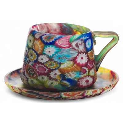 Чайная пара,  из цветного мозаичного муранского стекла Мурано конец XIX— начало XХ вв