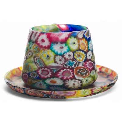 Чайная пара,  из цветного мозаичного муранского стекла Мурано конец XIX— начало XХ вв