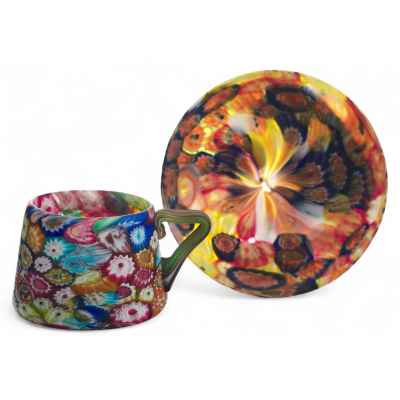 Чайная пара,  из цветного мозаичного муранского стекла Мурано конец XIX— начало XХ вв