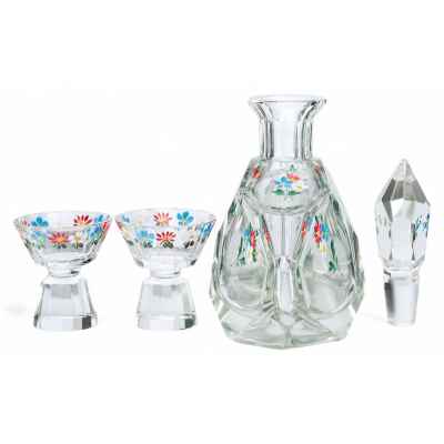 Набор для алкогольных напитков с цветочным декором Богемия 1930-гг