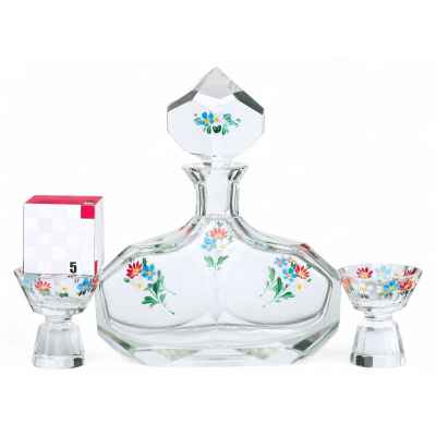 Набор для алкогольных напитков с цветочным декором Богемия 1930-гг
