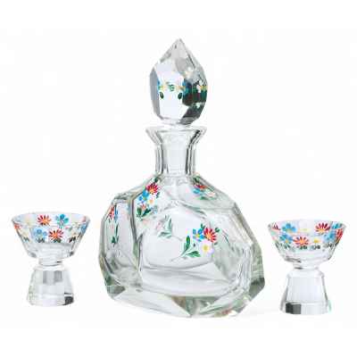 Набор для алкогольных напитков с цветочным декором Богемия 1930-гг