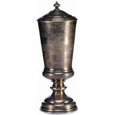 Кубок в Русском стиле серебро 84 пр. золочение, штихель 427 гр. Иконников 1881 г. Москва 1881