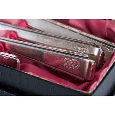 Набор столовых приборов Эгоист в оригинальном футляре серебро 800 пр. Германия нач. ХХ в. Германия конец 1910-х - 1940-е гг