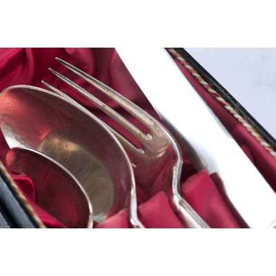 Набор столовых приборов Эгоист в оригинальном футляре серебро 800 пр. Германия нач. ХХ в. Германия конец 1910-х - 1940-е гг