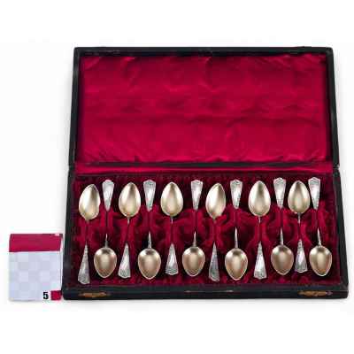 Набор серебряных чайных ложек 800 пр. 132 гр. Германия нач. ХХ в. Ганау (?), Германия Начало XX века