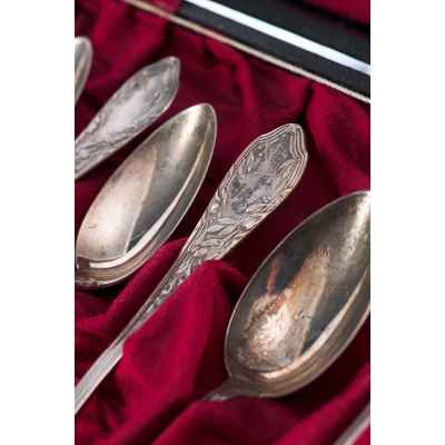 Набор чайных ложек серебро 800 пр. 165,5 гр. Австрия после 1922 г. Вена (Австрия) после 1922 г