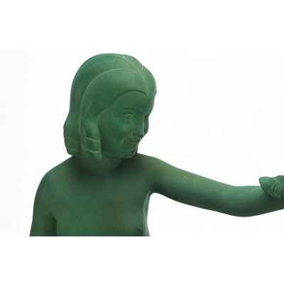 Скульптурная композиция Девушка с козленком Ар Деко скульпт. J. C. Guero Европа Начало XX века