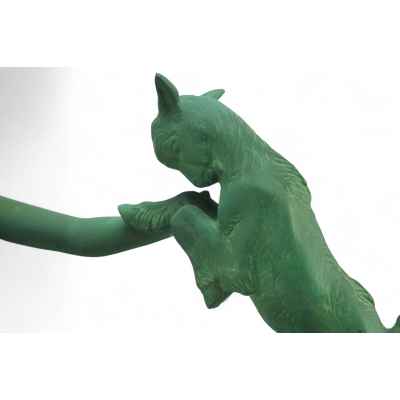 Скульптурная композиция Девушка с козленком Ар Деко скульпт. J. C. Guero Европа Начало XX века