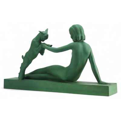 Скульптурная композиция Девушка с козленком Ар Деко скульпт. J. C. Guero Европа Начало XX века