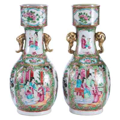 Парные вазы «Сцены из жизни дворцовых дам» Китай Середина XIX века