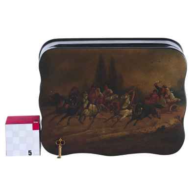 Шкатулка «Две летящие тройки» Россия. Фабрика О.Ф. Вишнякова 1870-гг