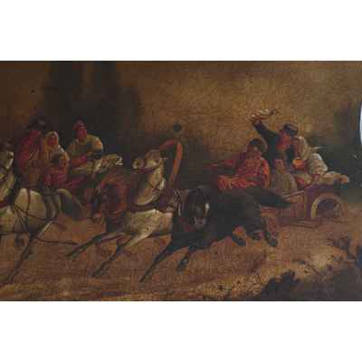 Шкатулка «Две летящие тройки» Россия. Фабрика О.Ф. Вишнякова 1870-гг